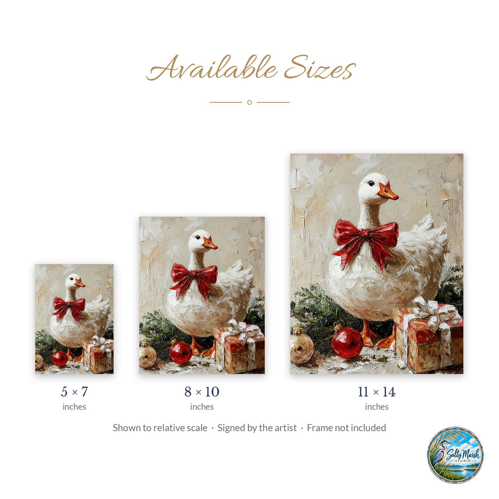 Holiday Goose art print size guide: 5x7, 8x10 and 11x14