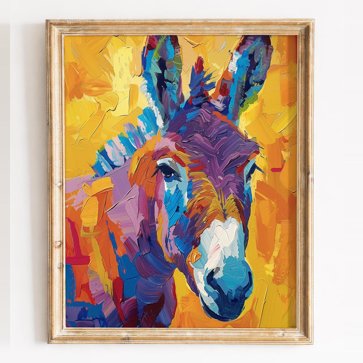 Colorful Donkey animal art print framed