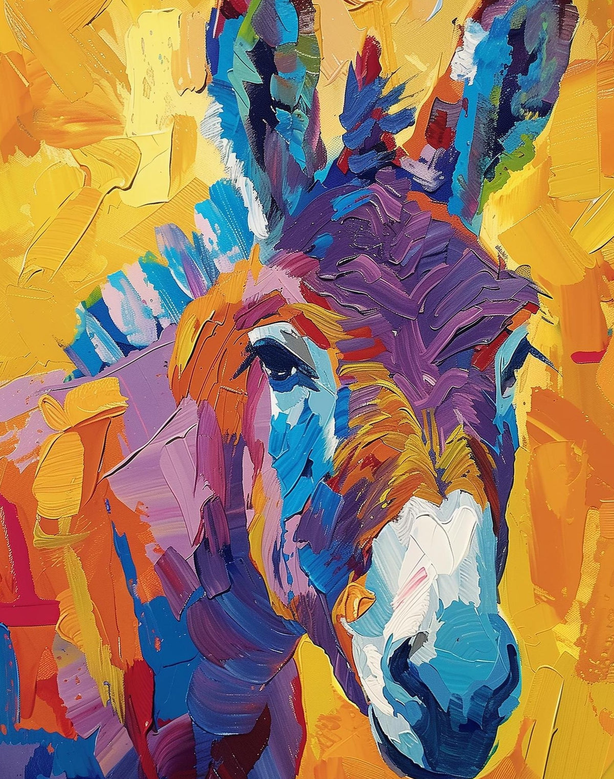 Colorful Donkey animal art print unframed, signed by Pattie Overcash