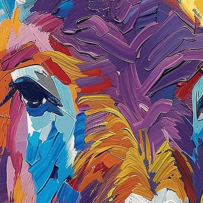 Colorful Donkey animal art print close-up detail