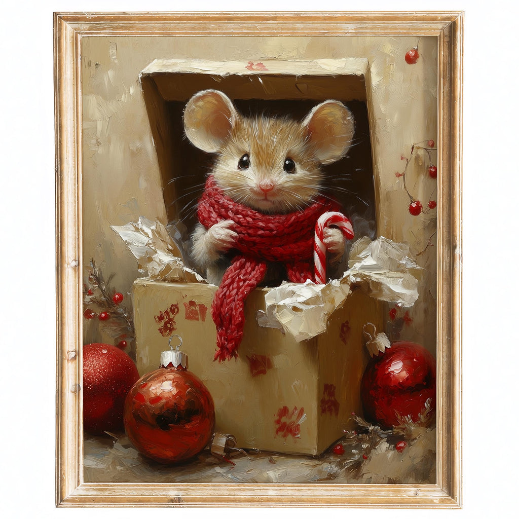 Gift Box Mouse Christmas art print framed