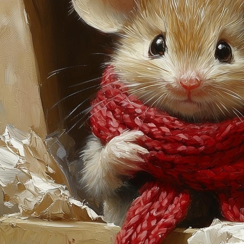 Gift Box Mouse Christmas art print close-up detail