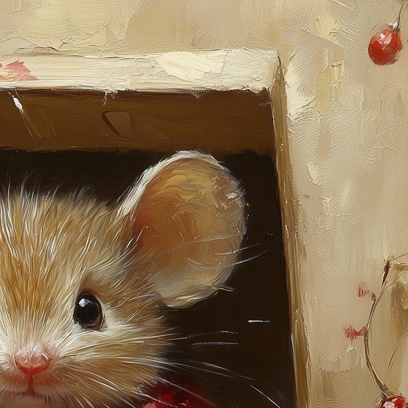 Gift Box Mouse Christmas art print close-up detail