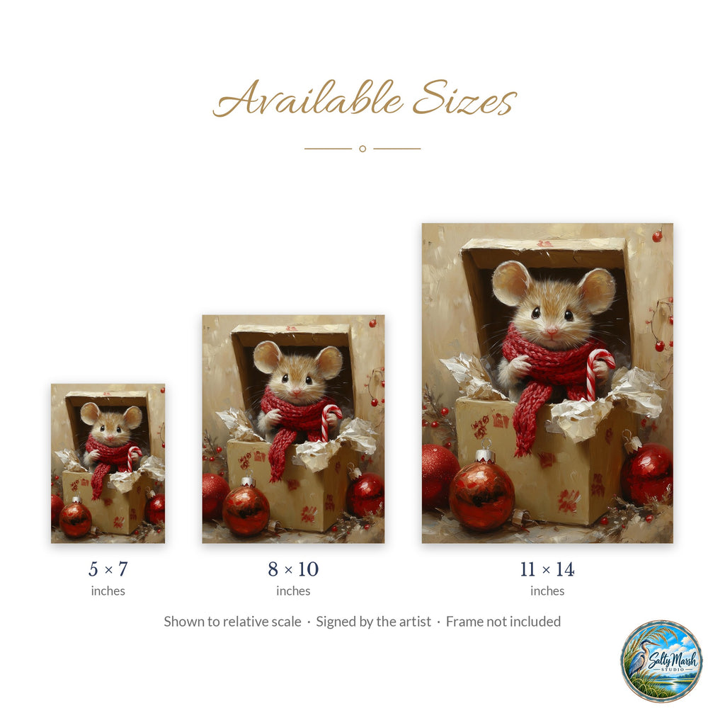 Gift Box Mouse art print size guide: 5x7, 8x10 and 11x14