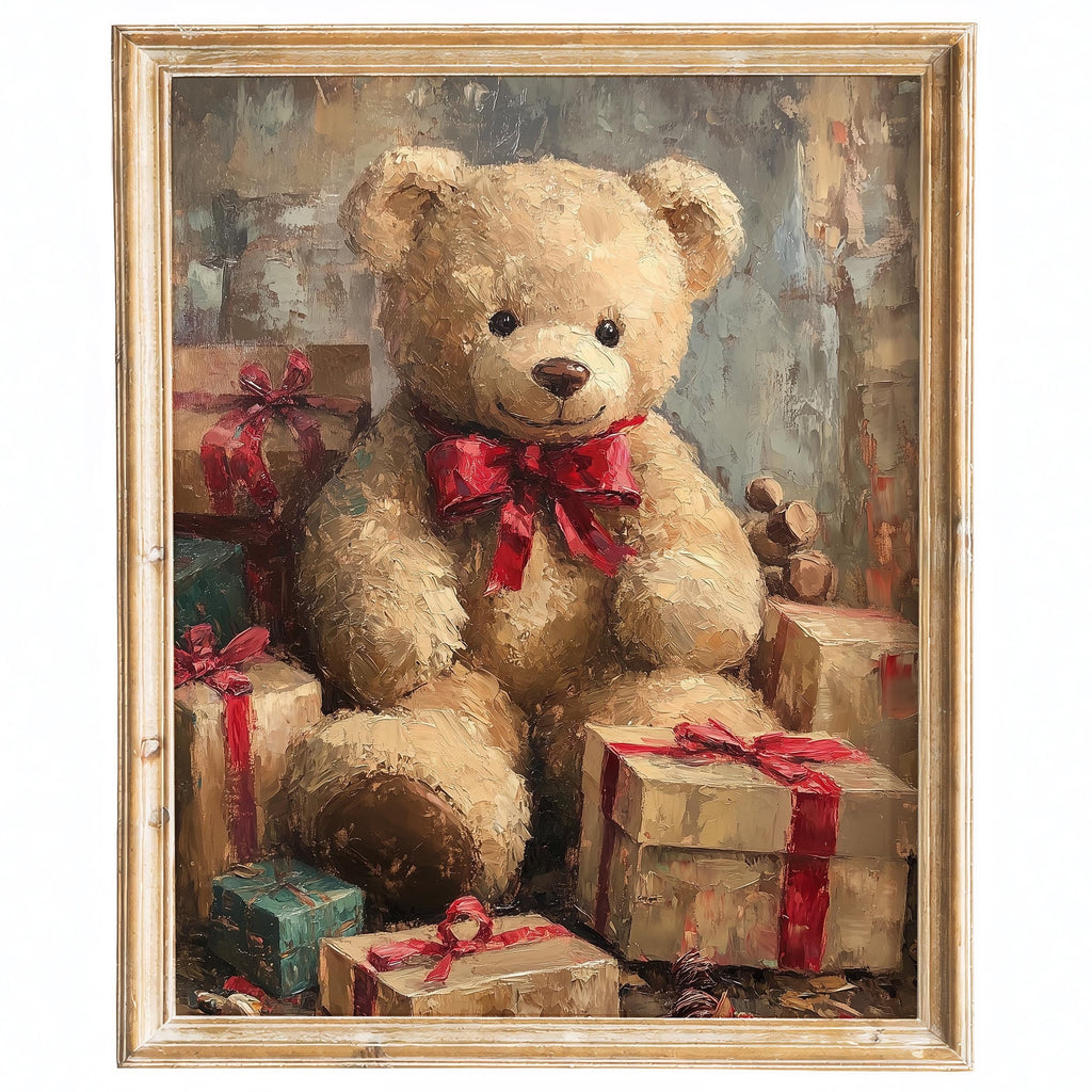 Teddy Bear Christmas art print framed