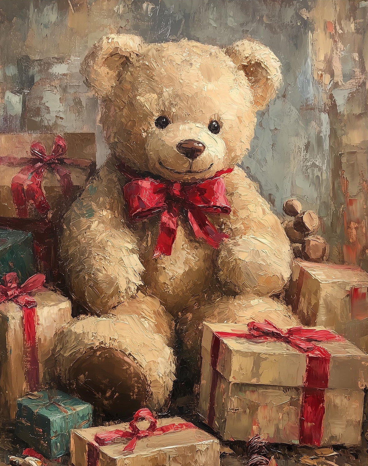 Teddy Bear Christmas art print unframed, signed by Pattie Overcash