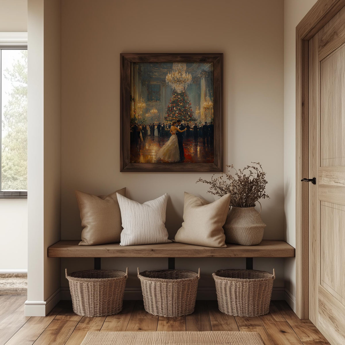 Holiday Ballroom Christmas art print shown in a room setting