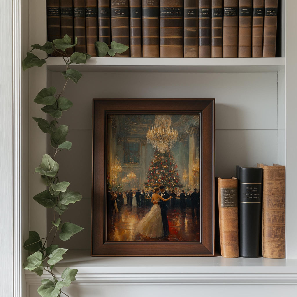 Holiday Ballroom Christmas art print shown in a room setting