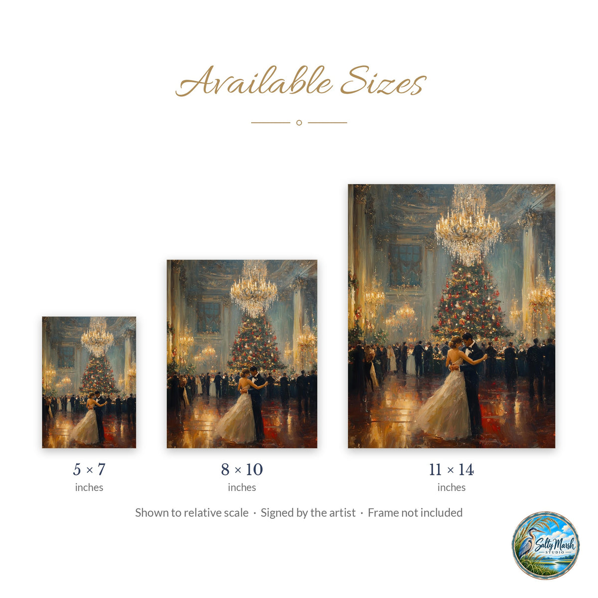 Holiday Ballroom art print size guide: 5x7, 8x10 and 11x14