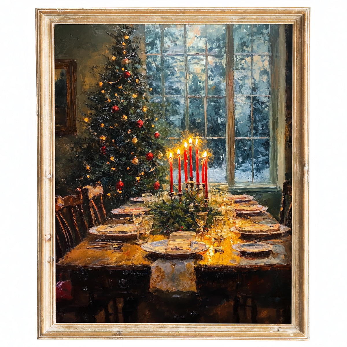 Candlelit Dinner Christmas art print framed
