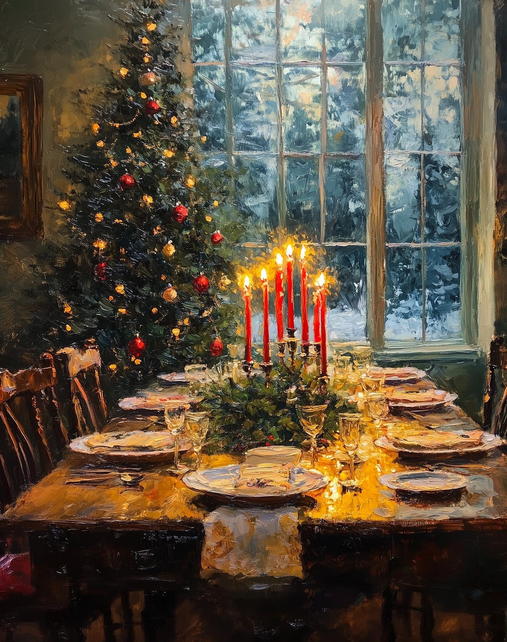 Candlelit Dinner Christmas art print unframed, signed by Pattie Overcash