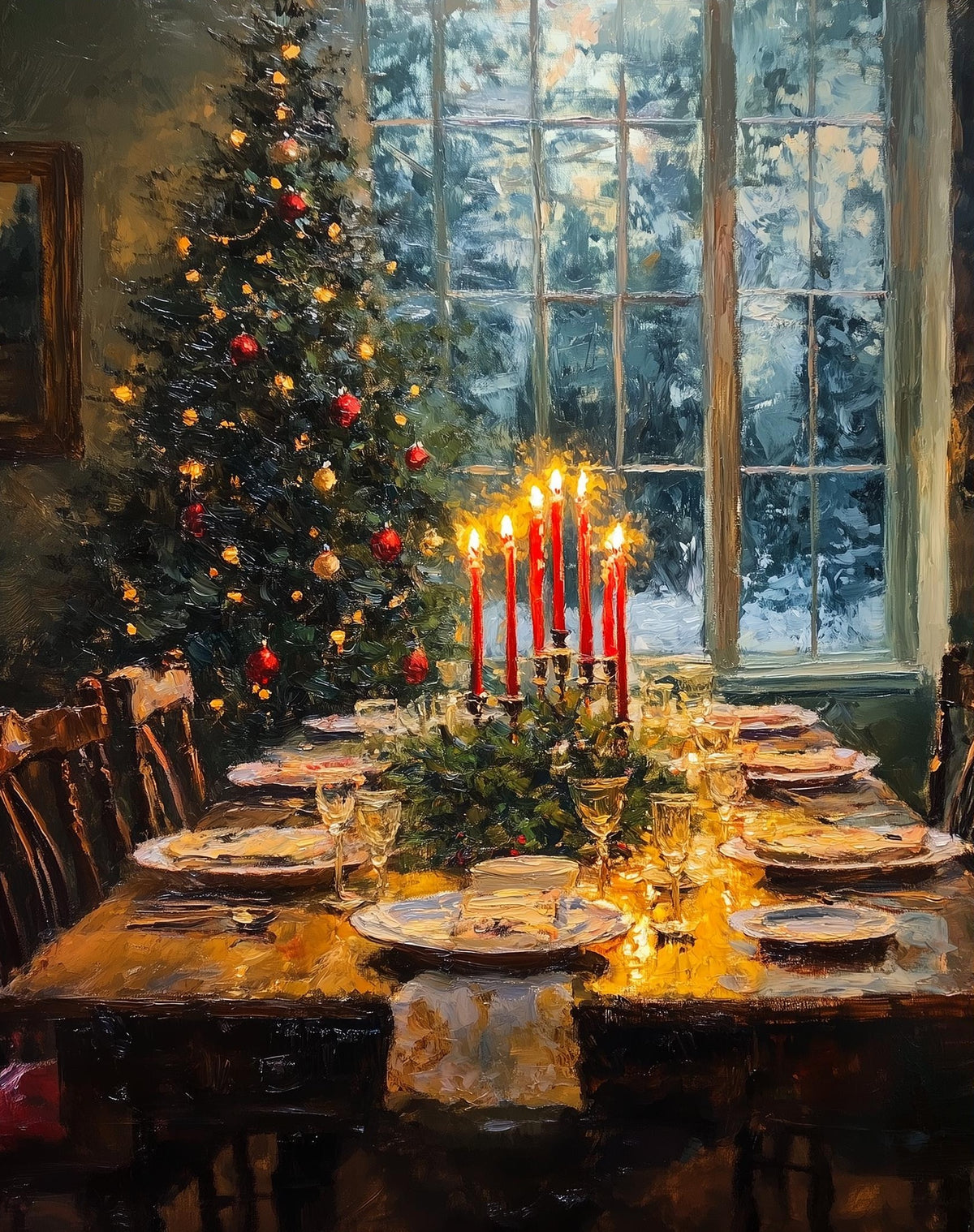 Candlelit Dinner Christmas art print unframed, signed by Pattie Overcash