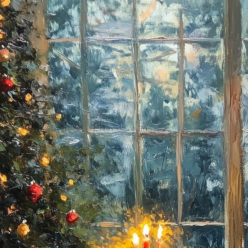 Candlelit Dinner Christmas art print close-up detail