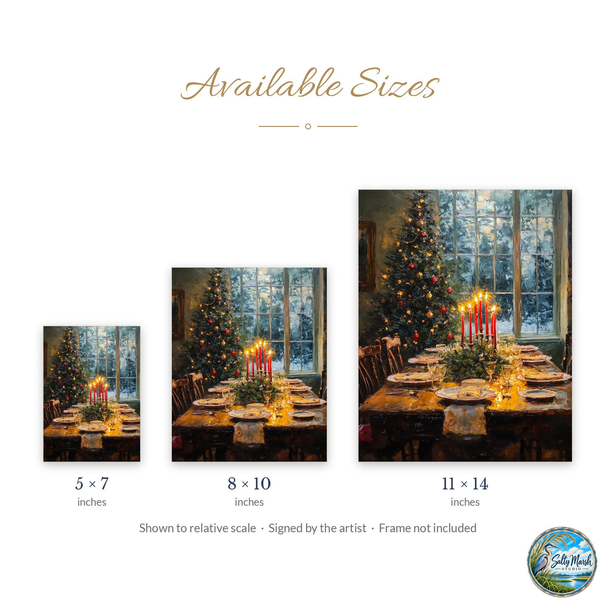 Candlelit Dinner art print size guide: 5x7, 8x10 and 11x14