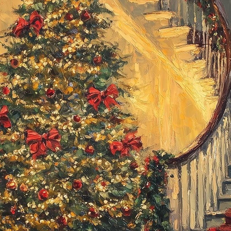 Grand Staircase Christmas art print close-up detail