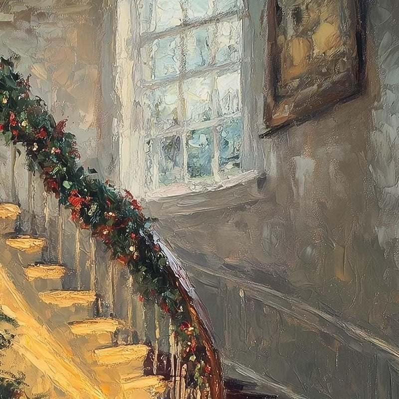 Grand Staircase Christmas art print close-up detail