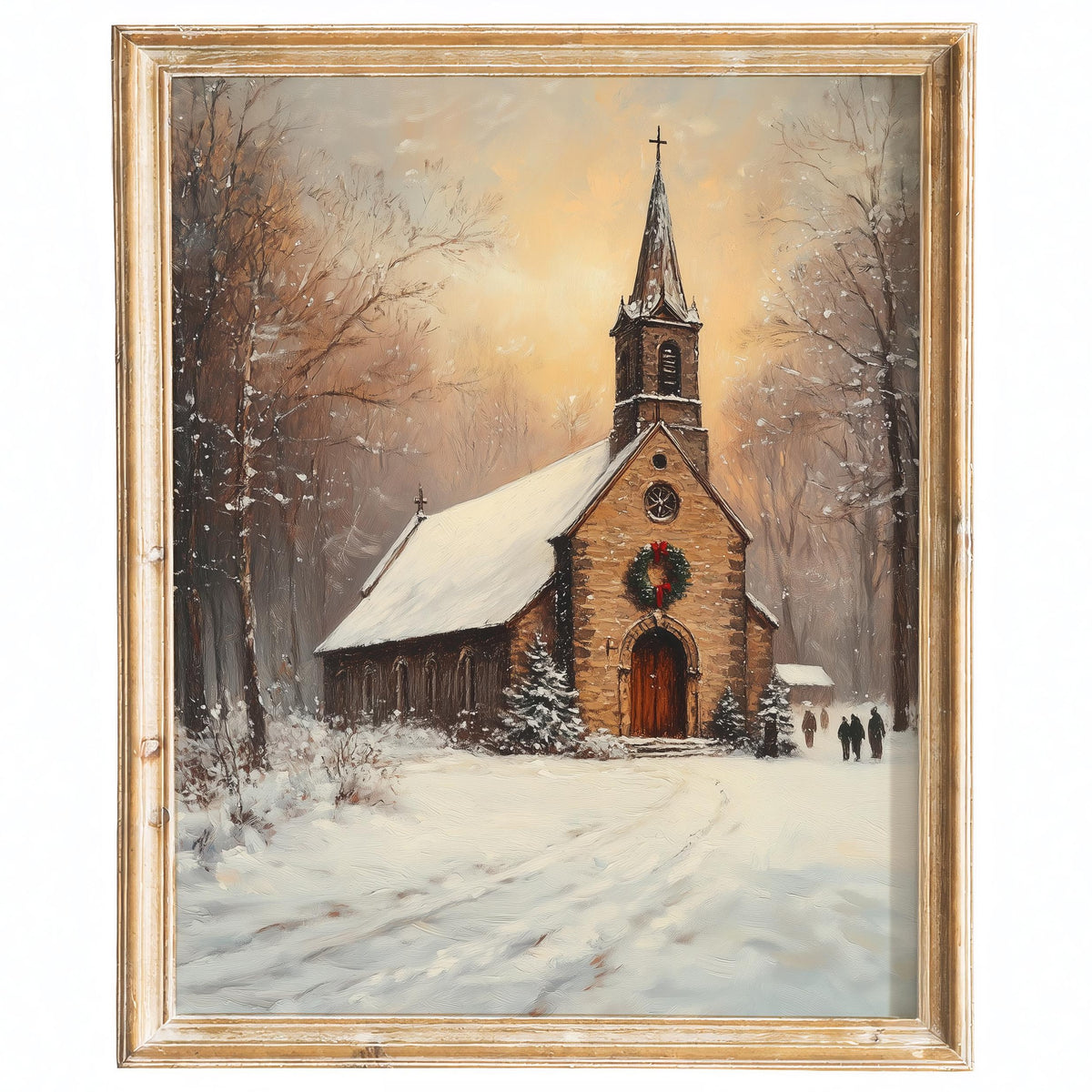 Snowy Chapel Christmas art print framed