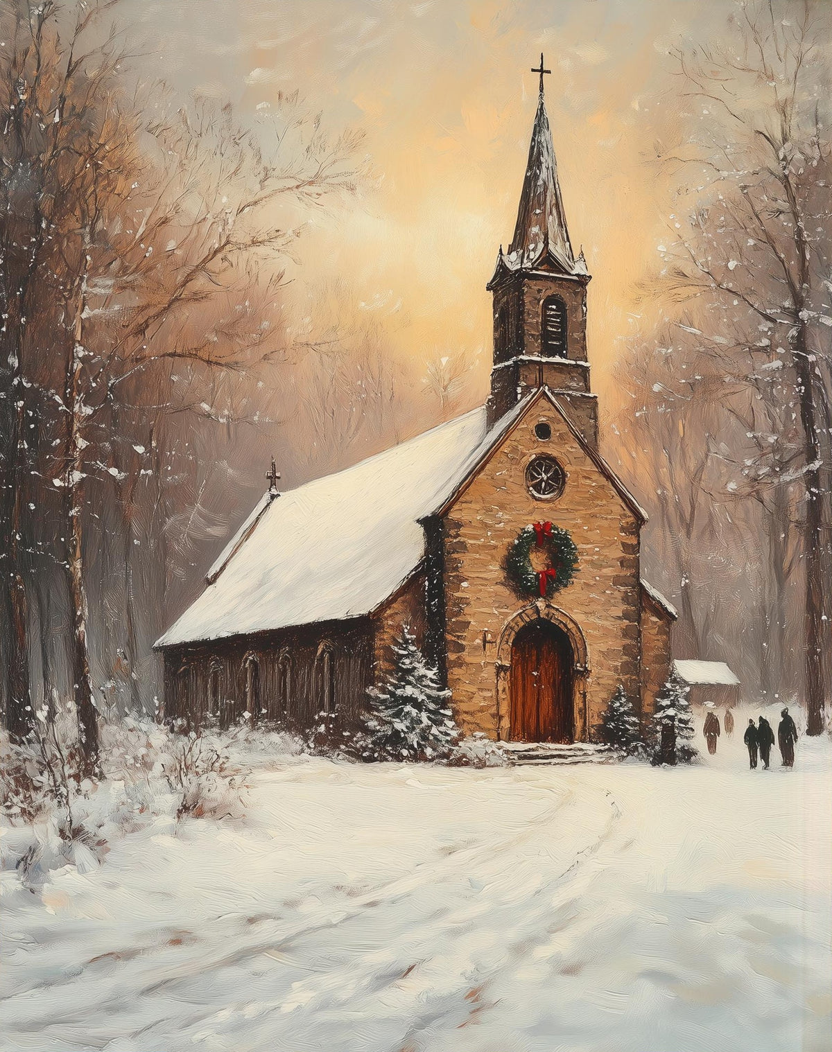 Snowy Chapel Christmas art print unframed, signed by Pattie Overcash