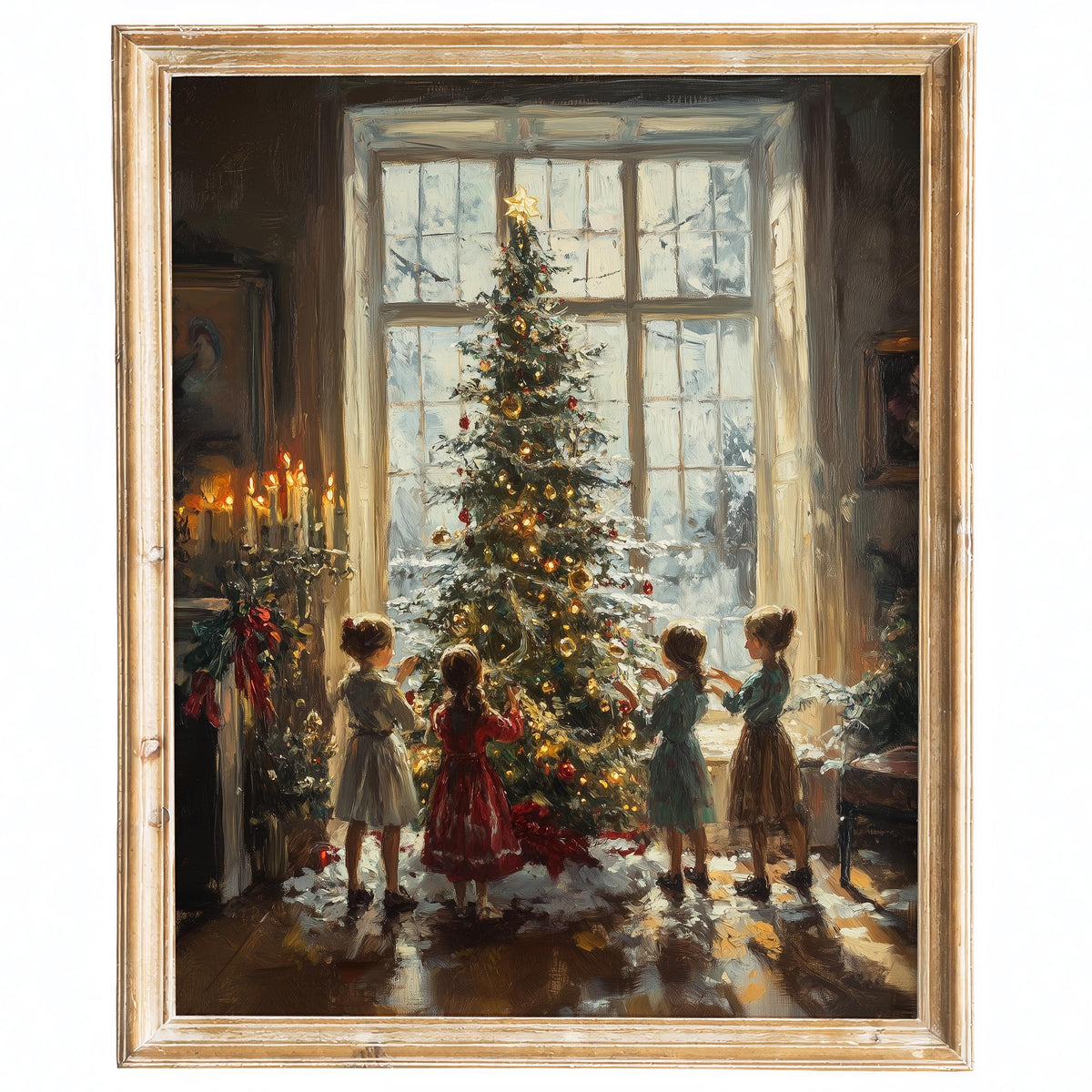 Trimming Tree Christmas art print framed