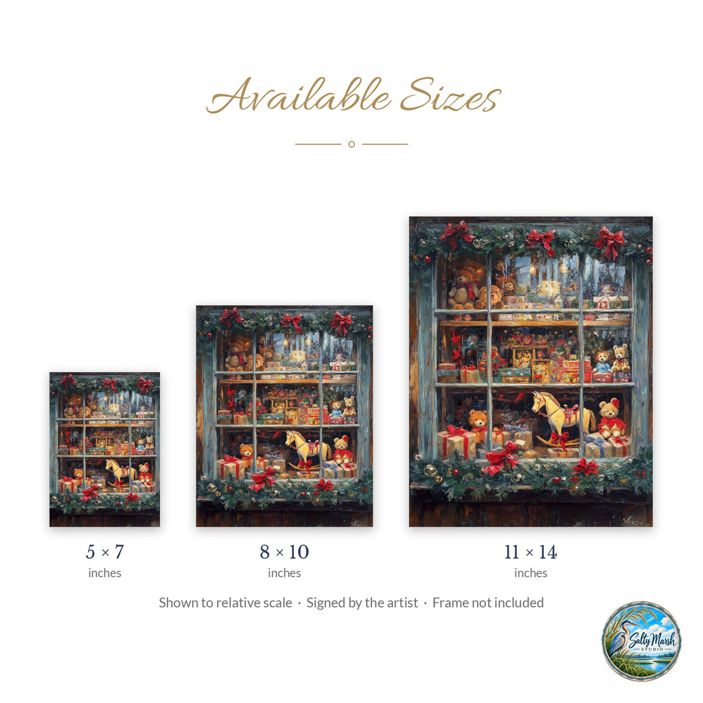 Toy Shop art print size guide: 5x7, 8x10 and 11x14
