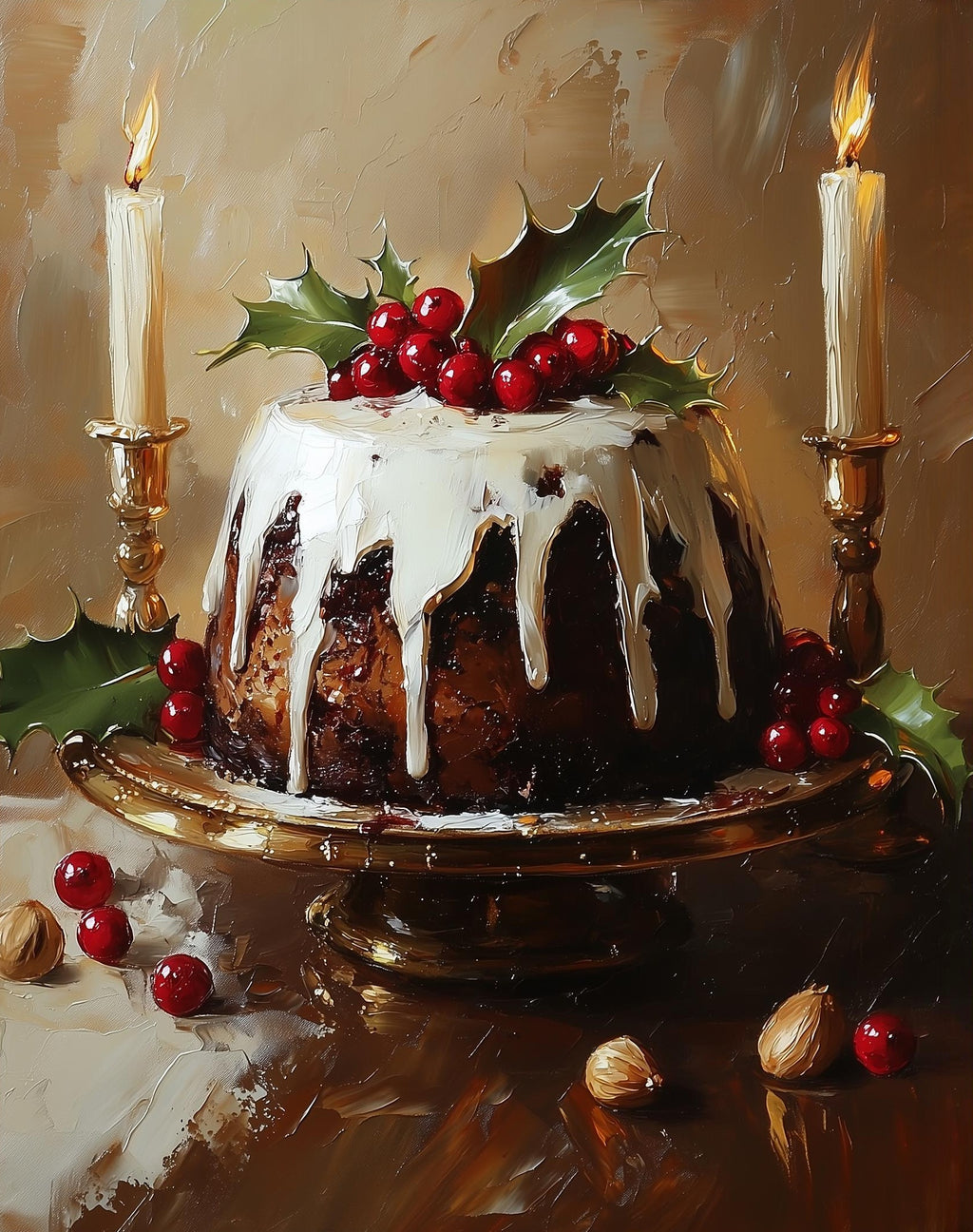 Xmas Pudding Christmas art print unframed, signed by Pattie Overcash