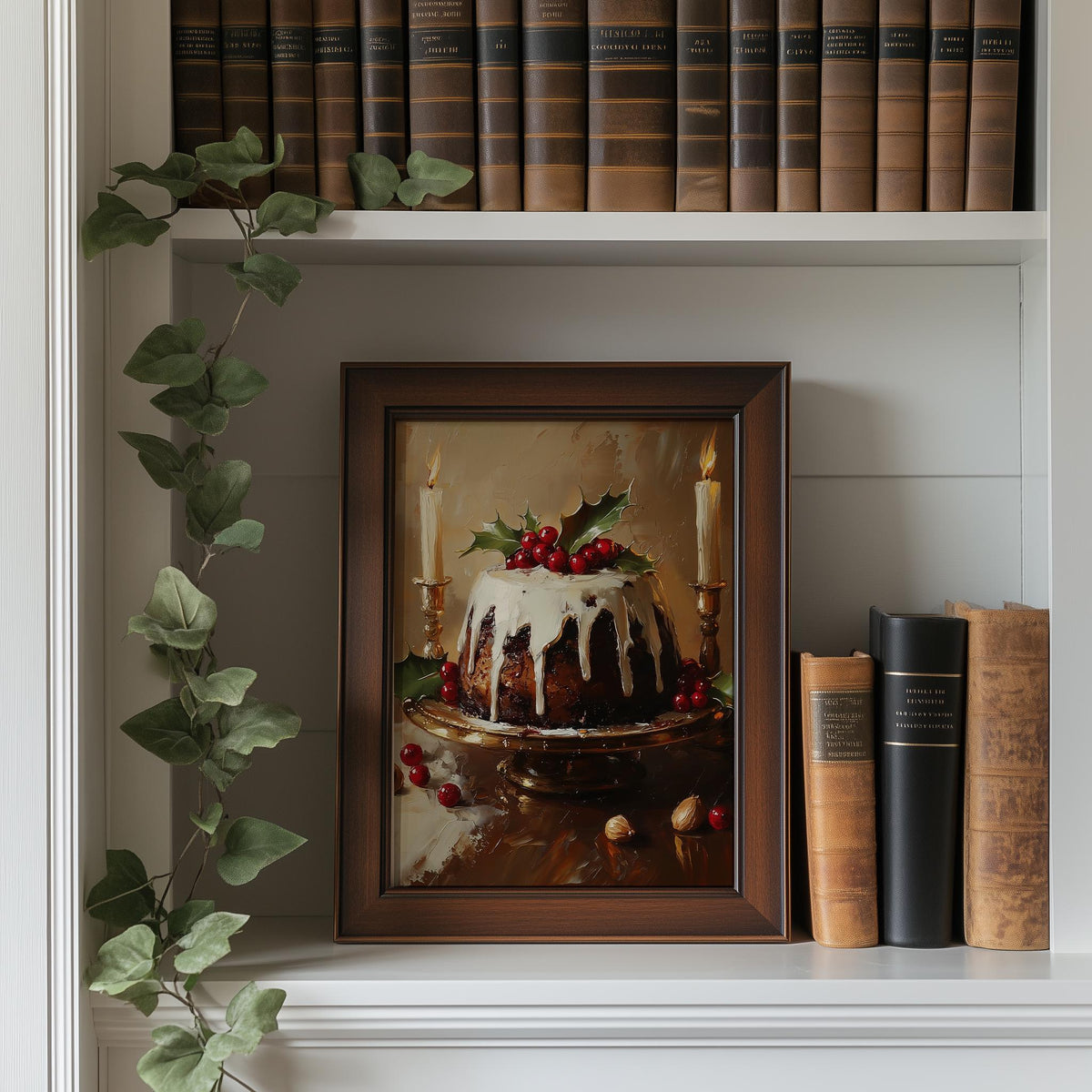 Xmas Pudding Christmas art print shown in a room setting