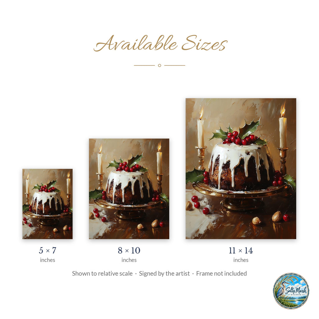 Xmas Pudding art print size guide: 5x7, 8x10 and 11x14