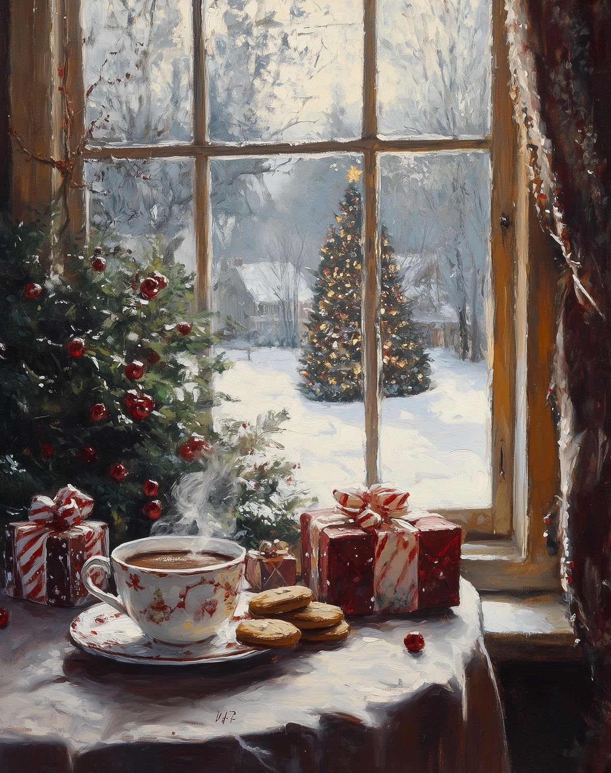 Christmas Tea Christmas art print unframed, signed by Pattie Overcash