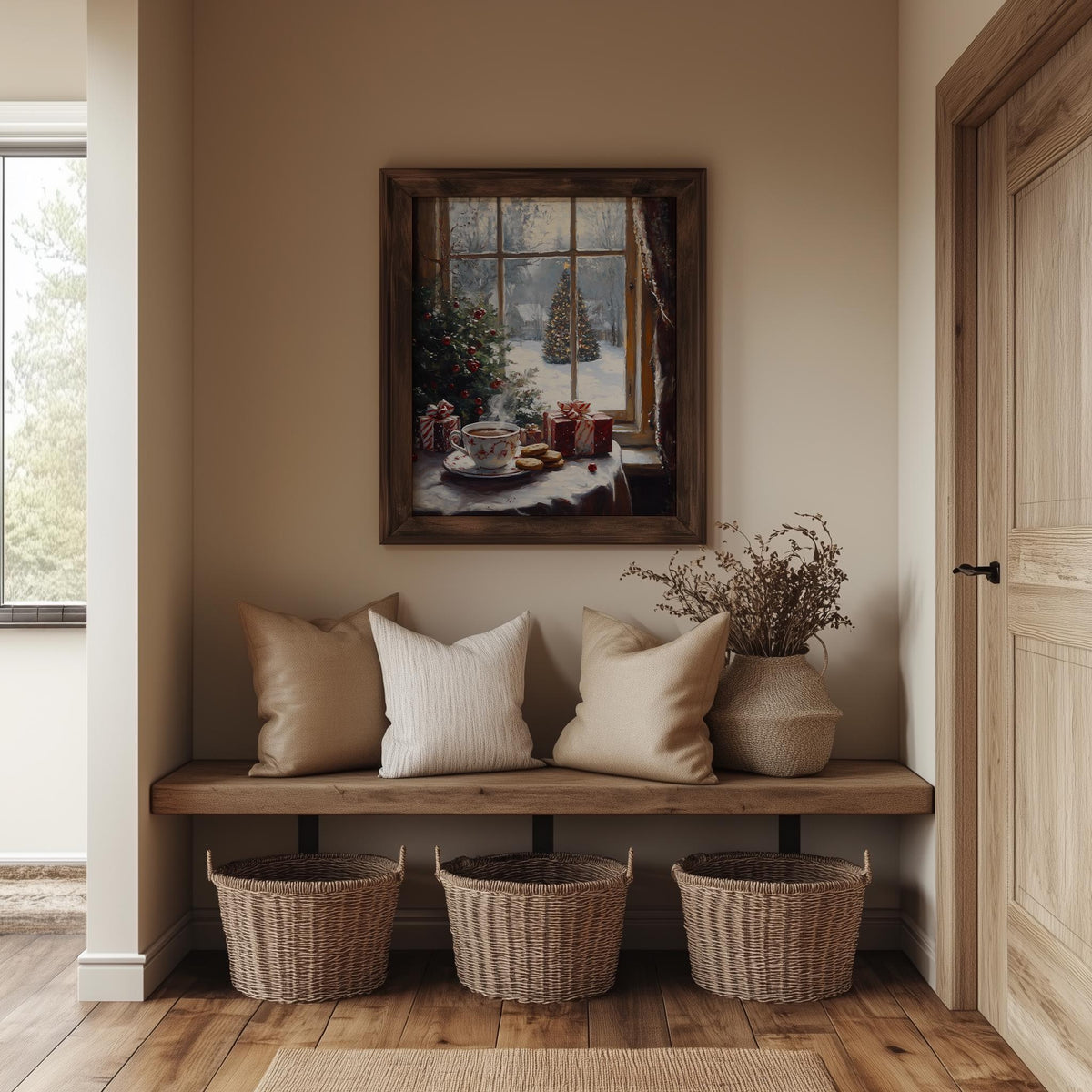Christmas Tea Christmas art print shown in a room setting