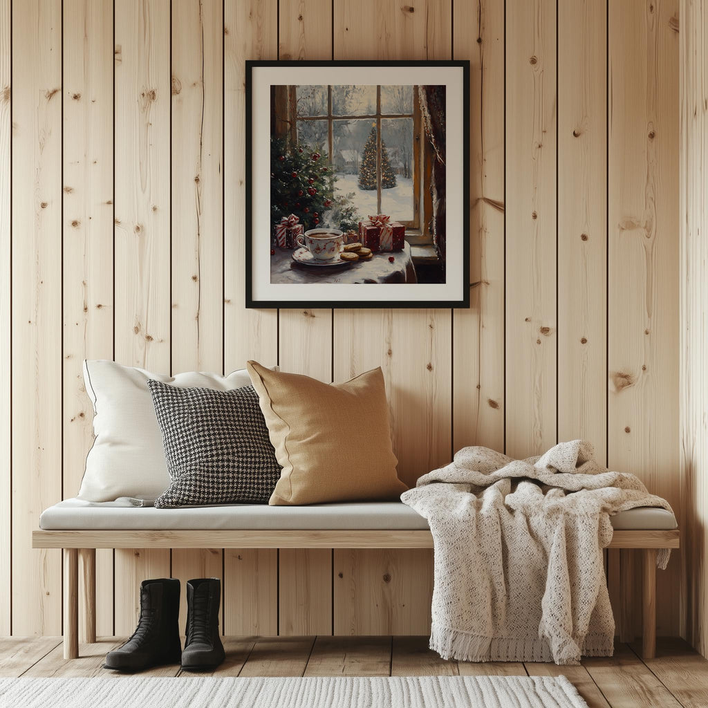 Christmas Tea Christmas art print shown in a room setting