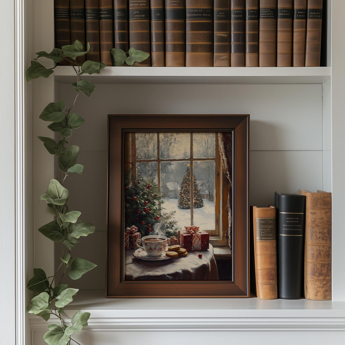 Christmas Tea Christmas art print shown in a room setting