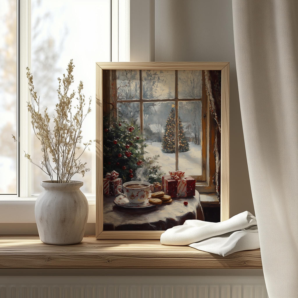 Christmas Tea Christmas art print shown in a room setting