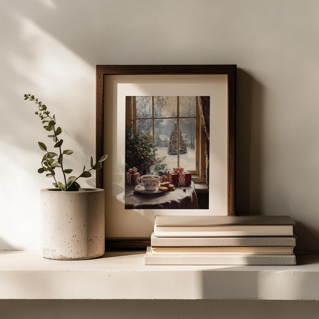 Christmas Tea Christmas art print shown in a room setting