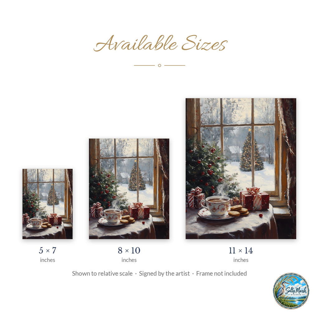Christmas Tea art print size guide: 5x7, 8x10 and 11x14