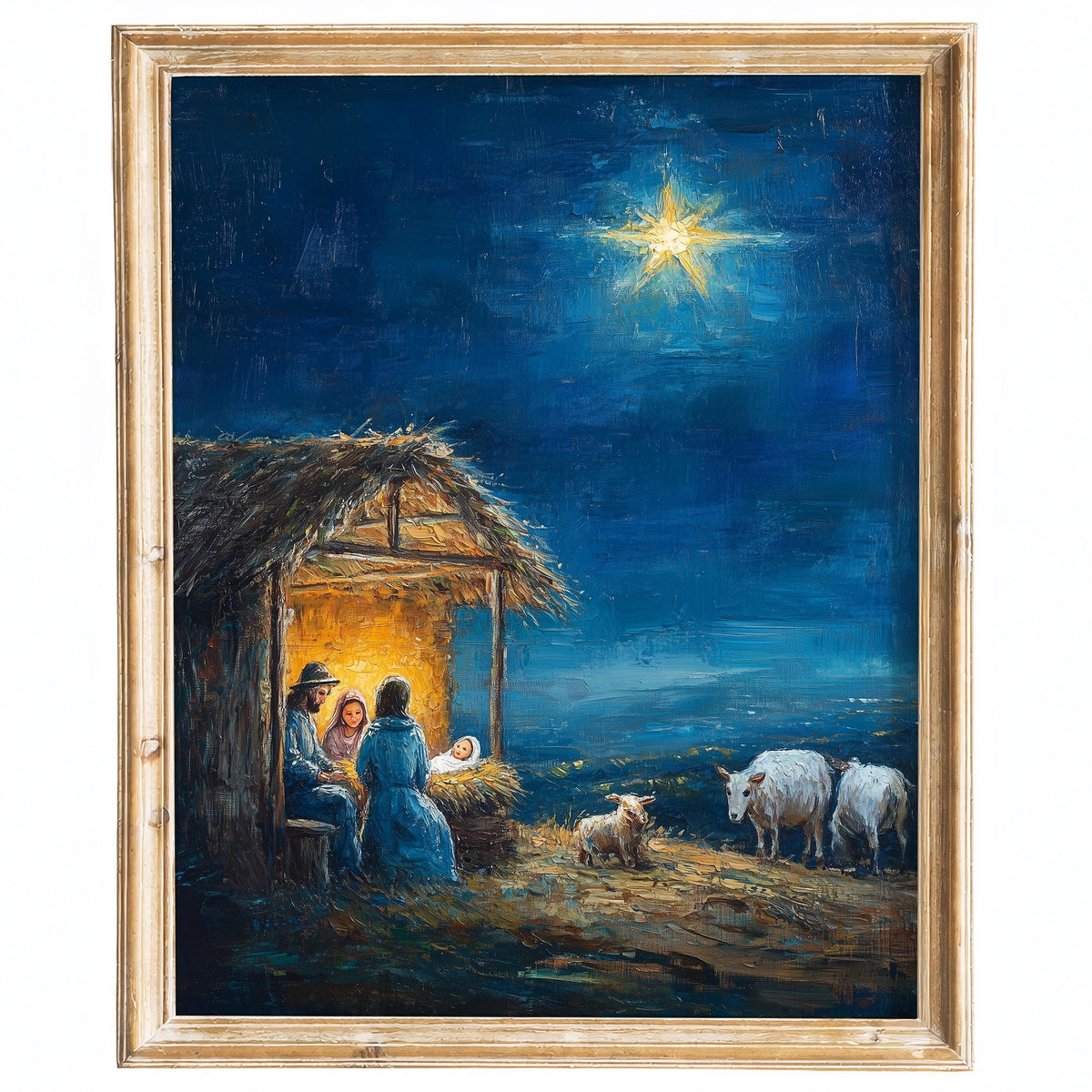 Stable Night Christmas art print framed