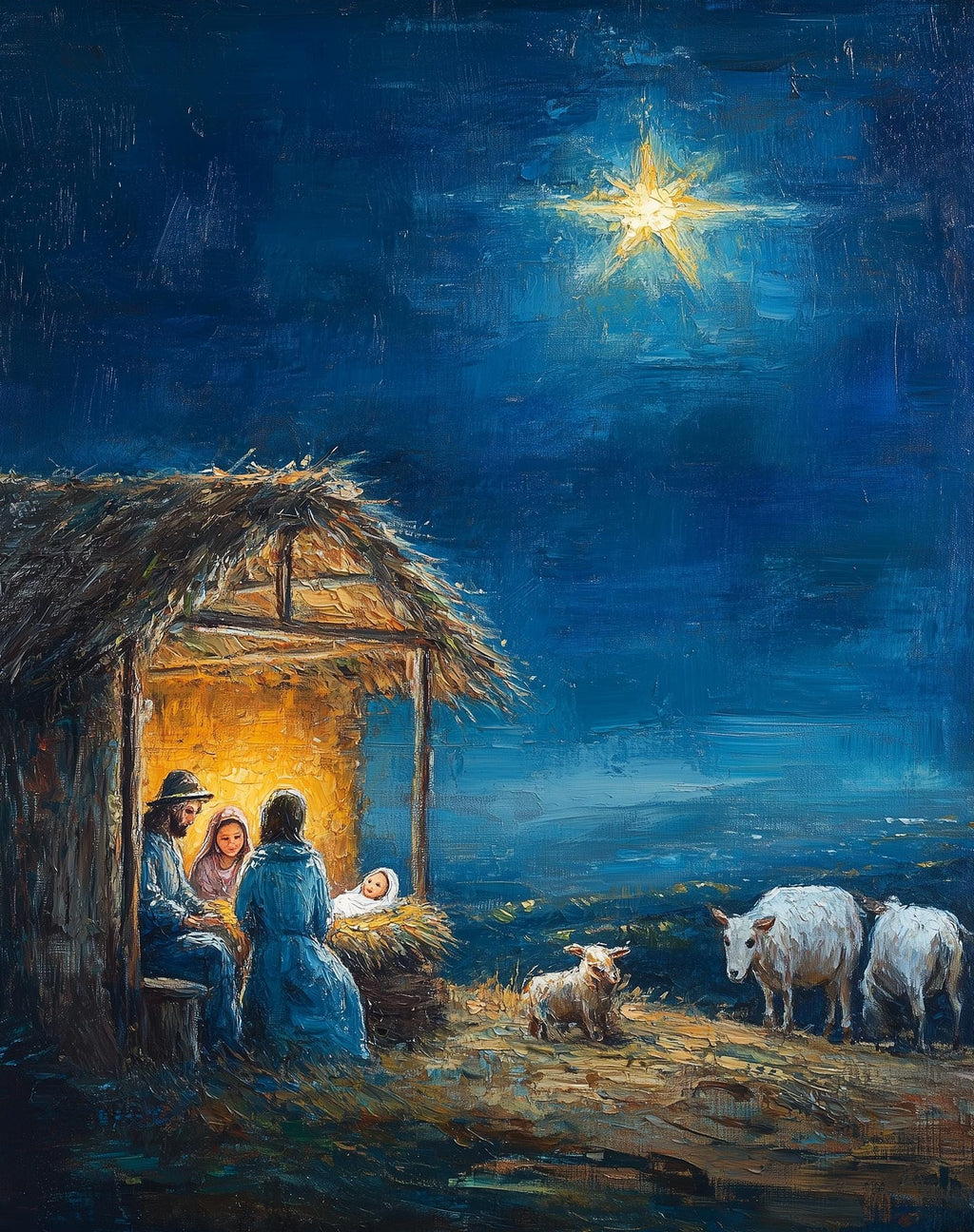 Stable Night Christmas art print unframed, signed by Pattie Overcash