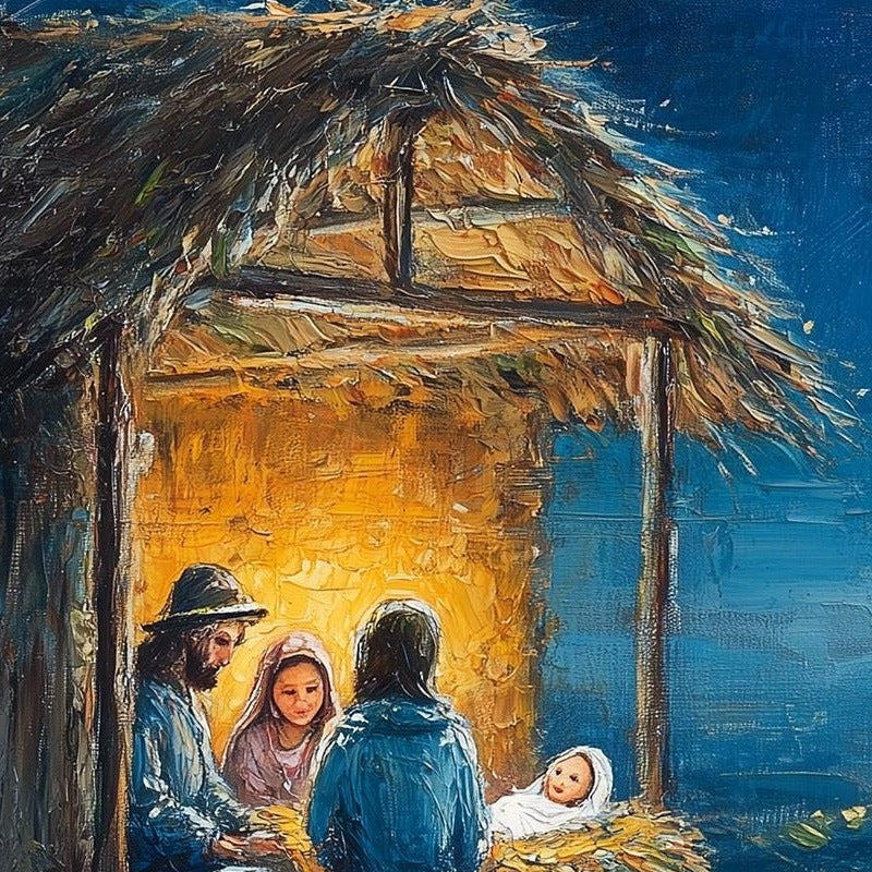 Stable Night Christmas art print close-up detail