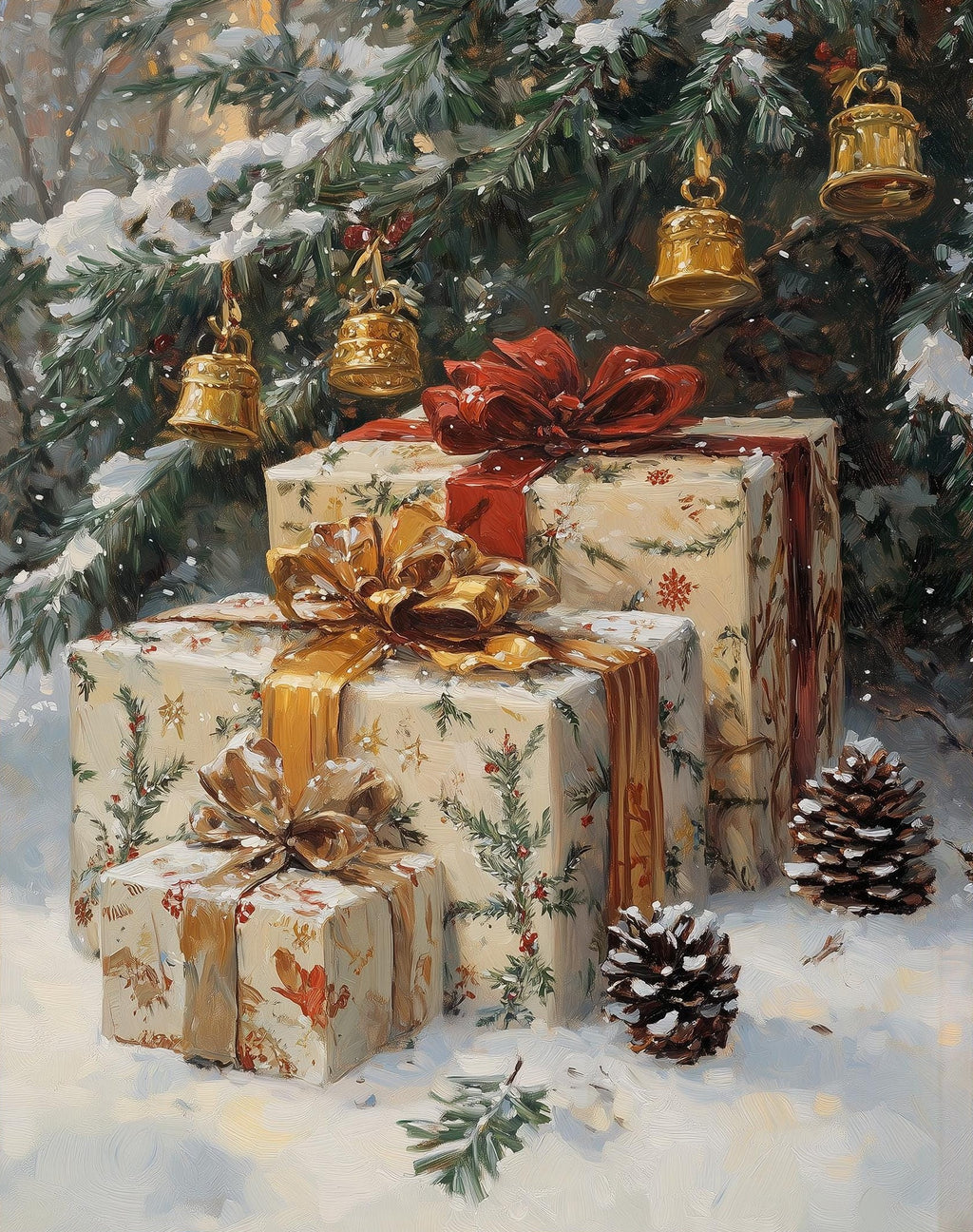 Vintage Presents Christmas art print unframed, signed by Pattie Overcash