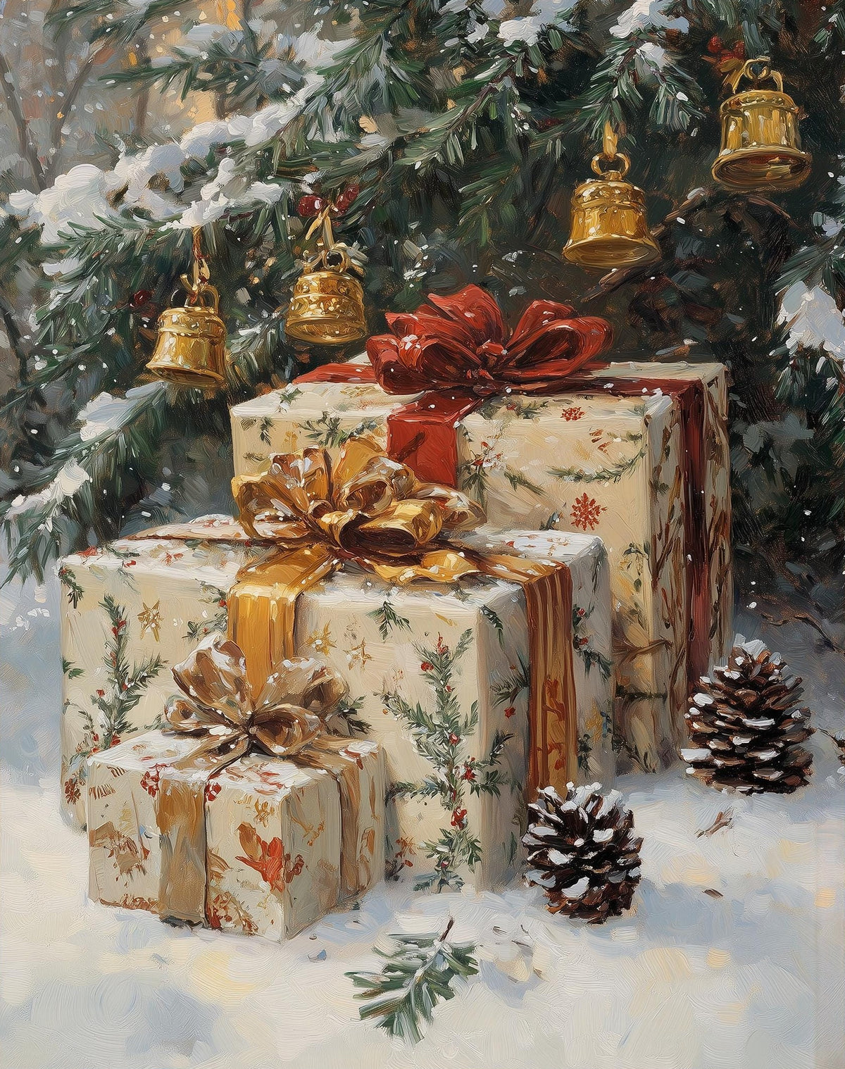 Vintage Presents Christmas art print unframed, signed by Pattie Overcash