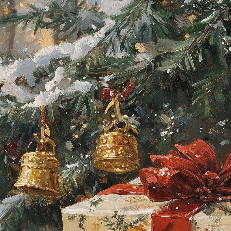 Vintage Presents Christmas art print close-up detail