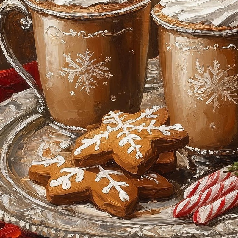 Hot Cocoa Christmas art print close-up detail