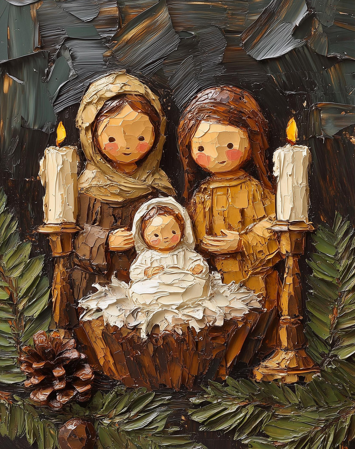 Folk Nativity Christmas art print unframed, signed by Pattie Overcash