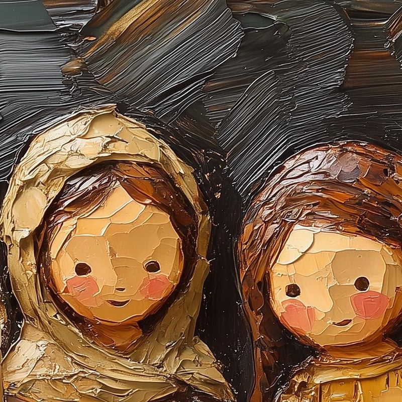 Folk Nativity Christmas art print close-up detail