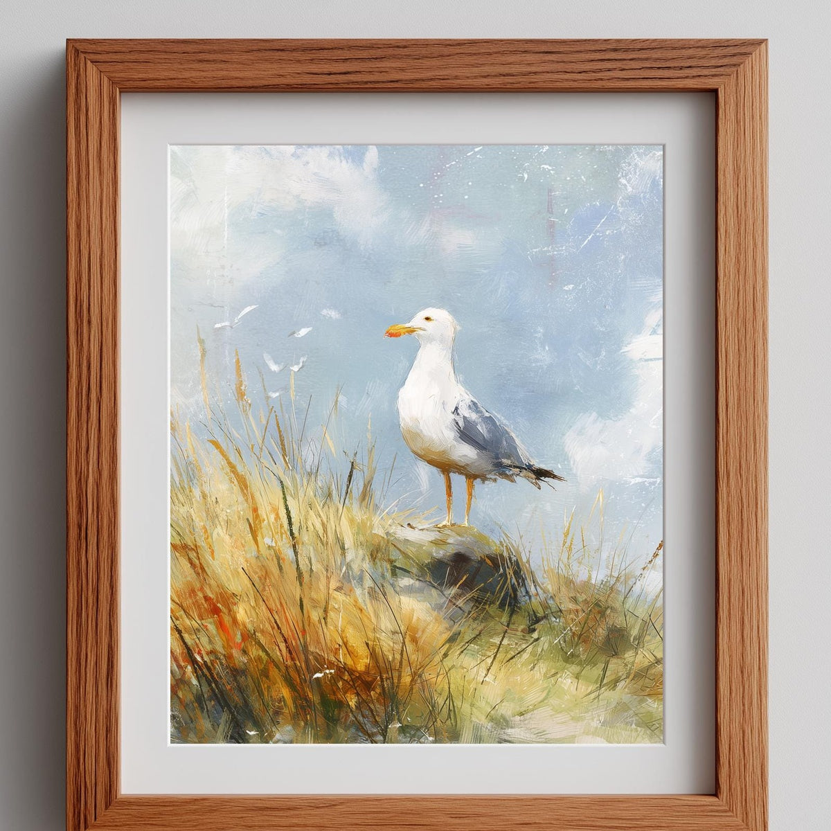 Seagull Grass animal art print framed