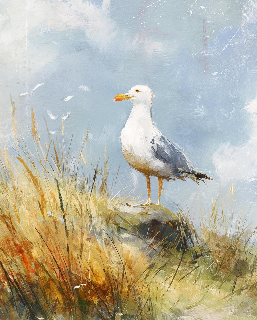 Seagull Grass animal art print unframed, signed by Pattie Overcash