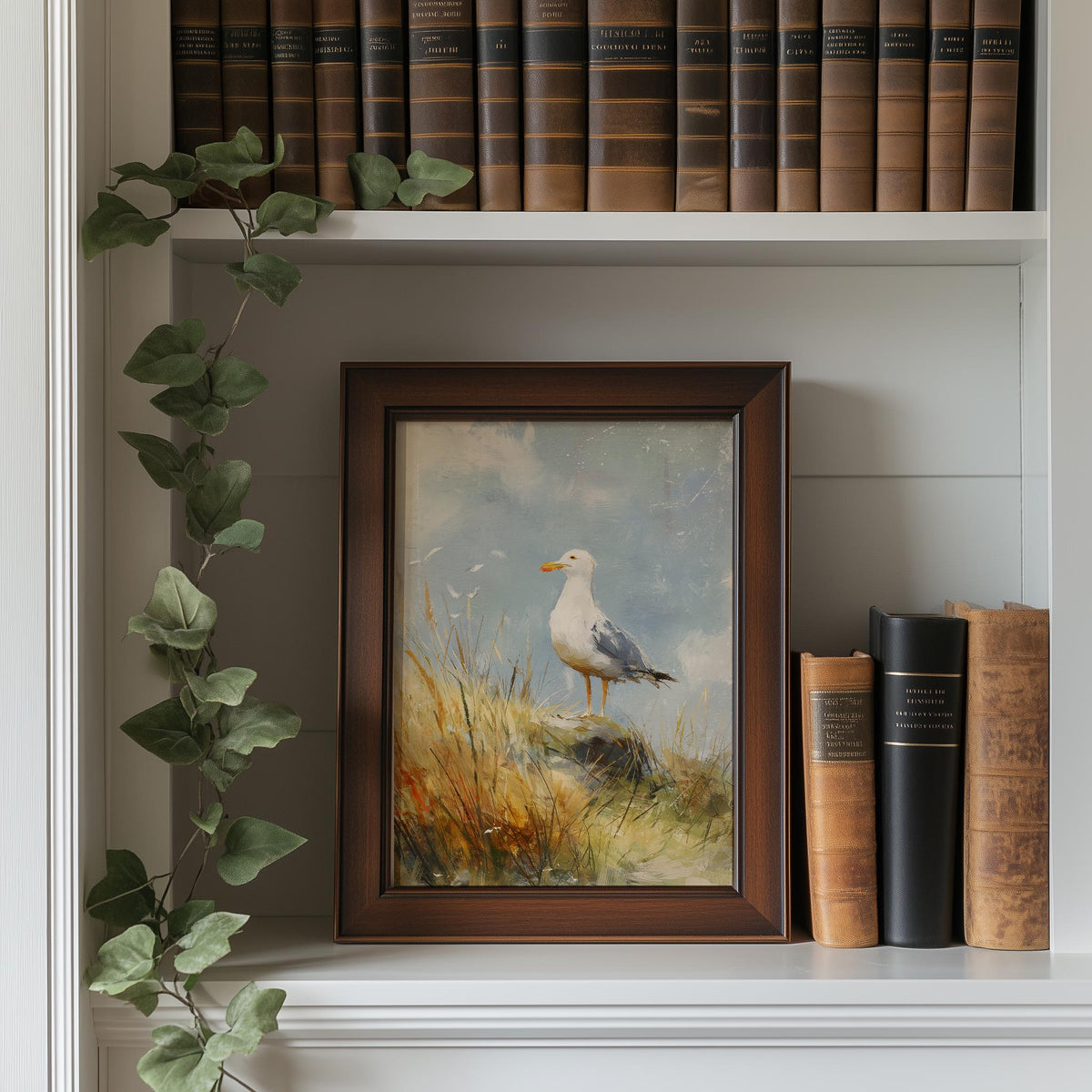 Seagull Grass animal art print shown in a room setting