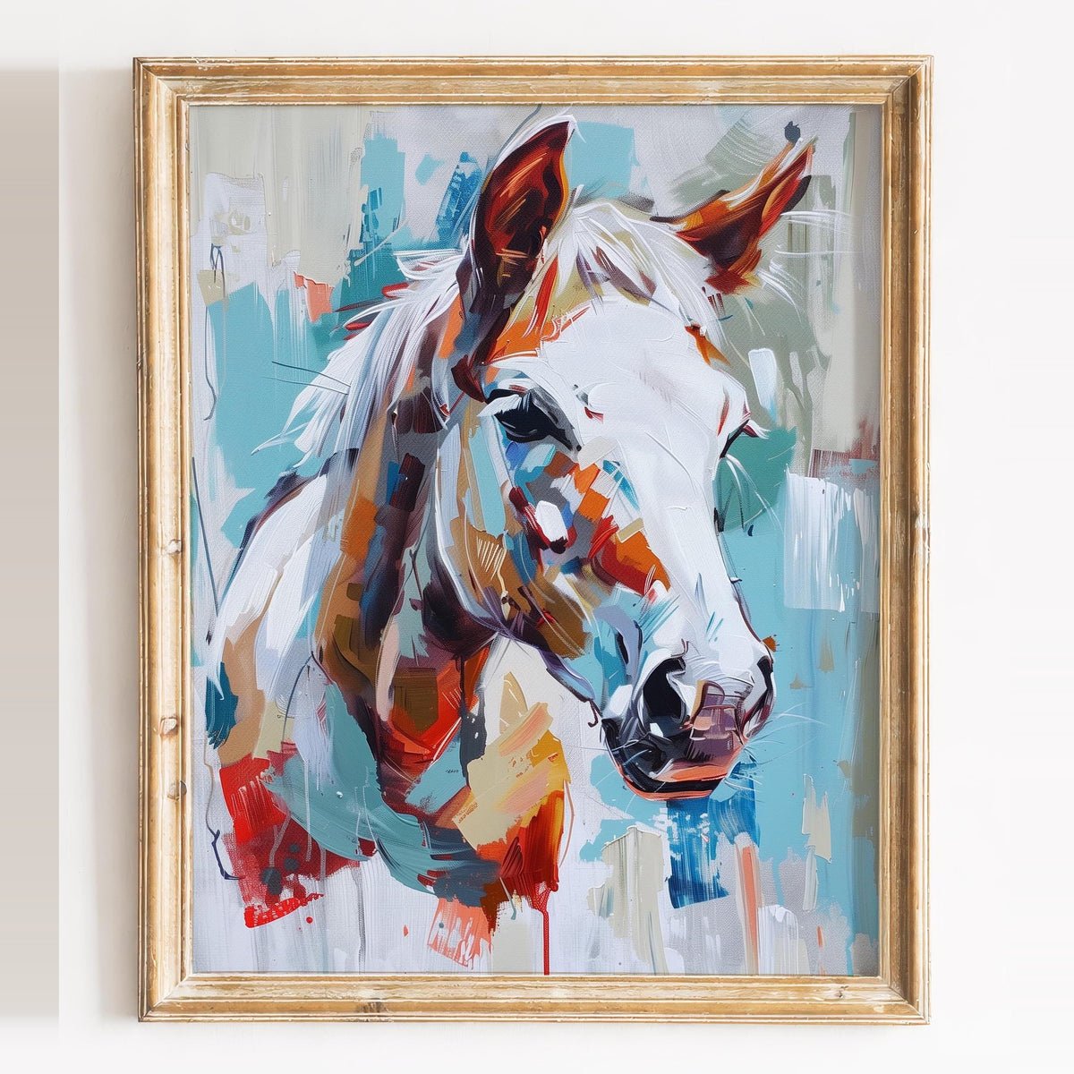 White Horse animal art print framed