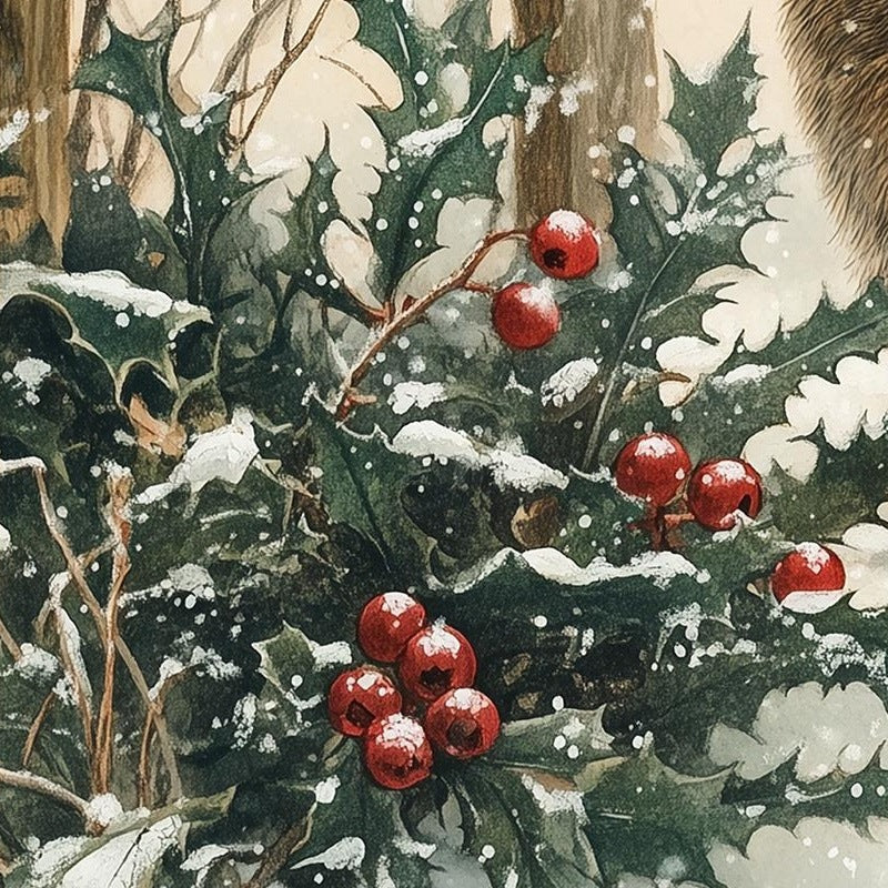 Winter Rabbit Christmas art print close-up detail