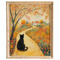 Black Cat Autumn Path fall art print framed