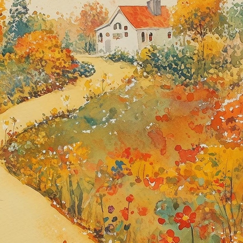 Black Cat Autumn Path fall art print close-up detail
